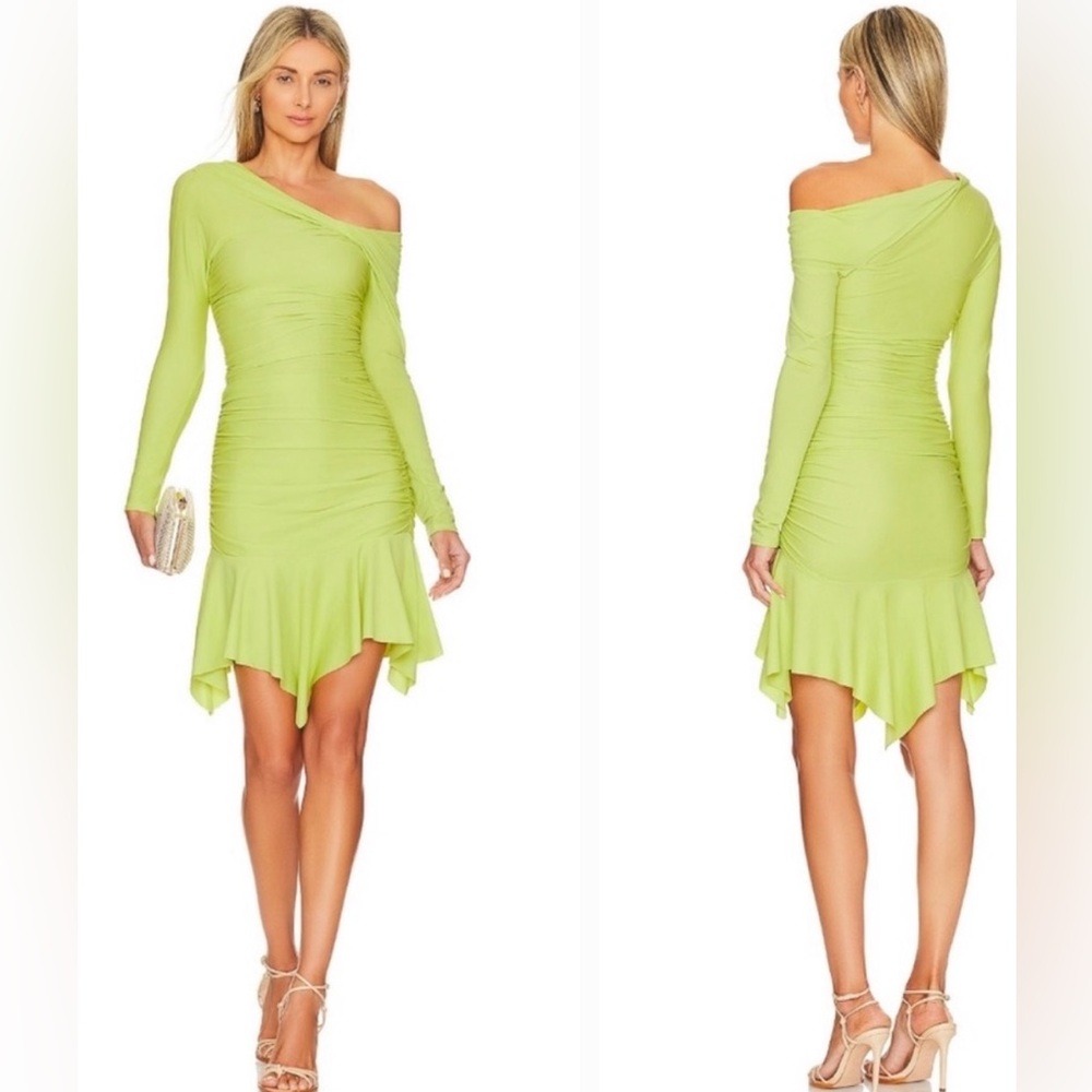 L'Academie Cachet Mini Dress in Chartreuse
